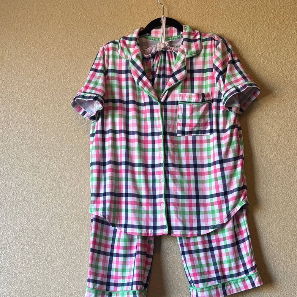 Women's Plaid Pajama Set - Pink and Green